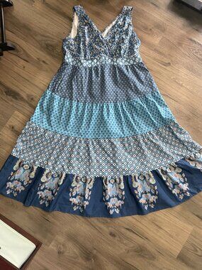 Bloomchic Bandana Patchwork Floral Sleeveless Tiered Midi Dress, Size 14-16